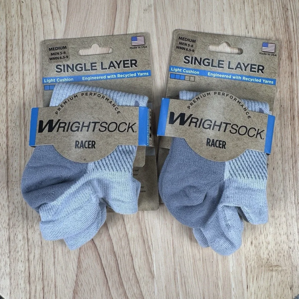 Wrightsock Racer Medium W 6.5-9 M 5-8 Heather Grey Low Cut Athletic Socks 2 Pack